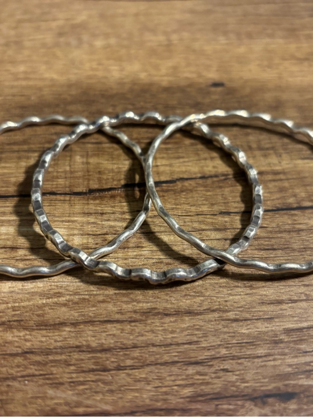 Hammered Silver Tone Bangle Set - 3 Thin Stackable Bracelets
